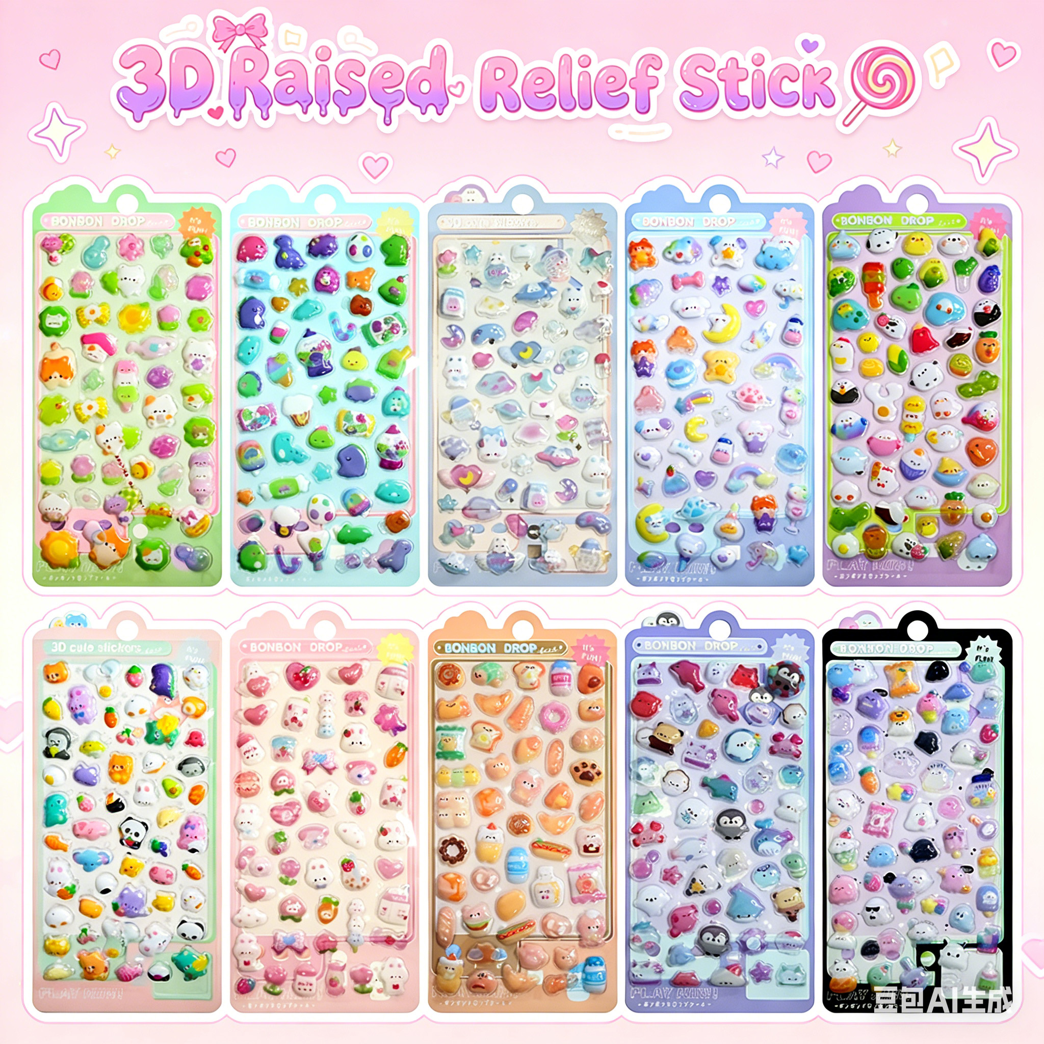 Phone Accessories Aesthetic - Cartoon 3D Relief Drop Stickers Cute