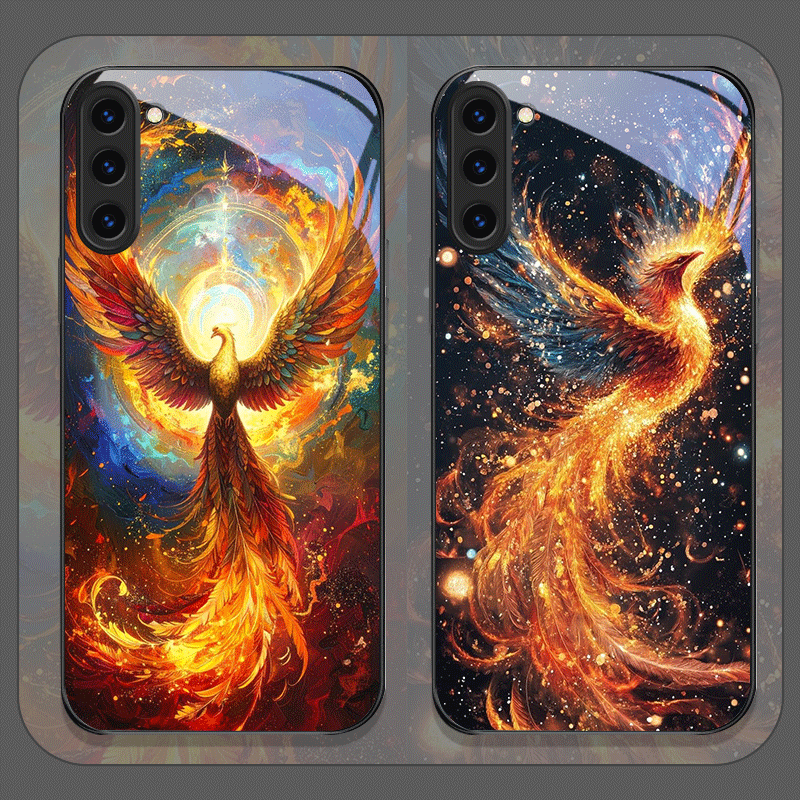Phone Accessories Aesthetic - Aesthetic Phoenix Fire Feather Pattern Tempered