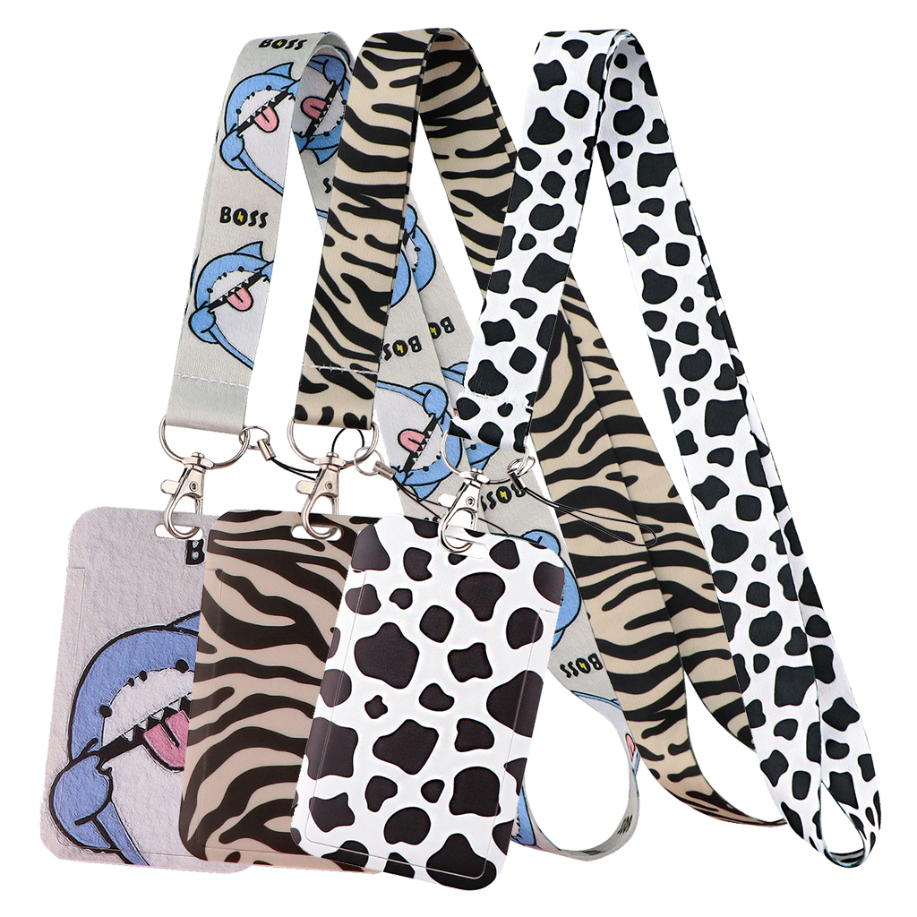 Neck Hanging Phone Holder - Cute Cow Credential Holder Zebra Lanyards
