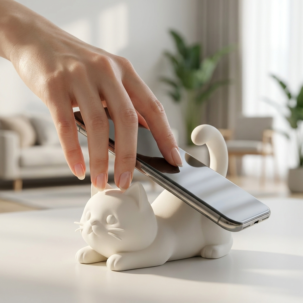Phone Accessories Aesthetic - 3D Printed Cat Figurine Device Stand