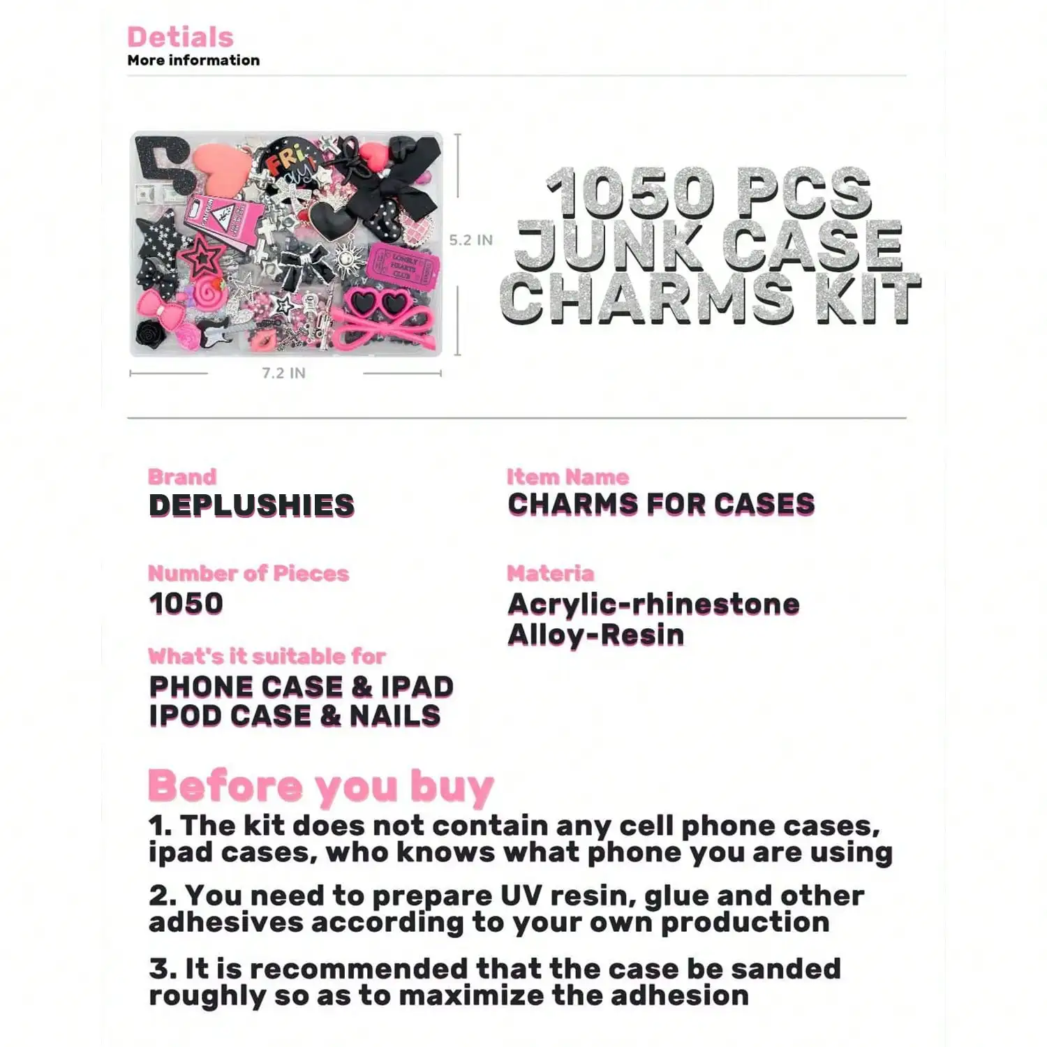 1050 Pcs Junk Phone Case Charm - Phone Accessories Aesthetic reseña y precio
